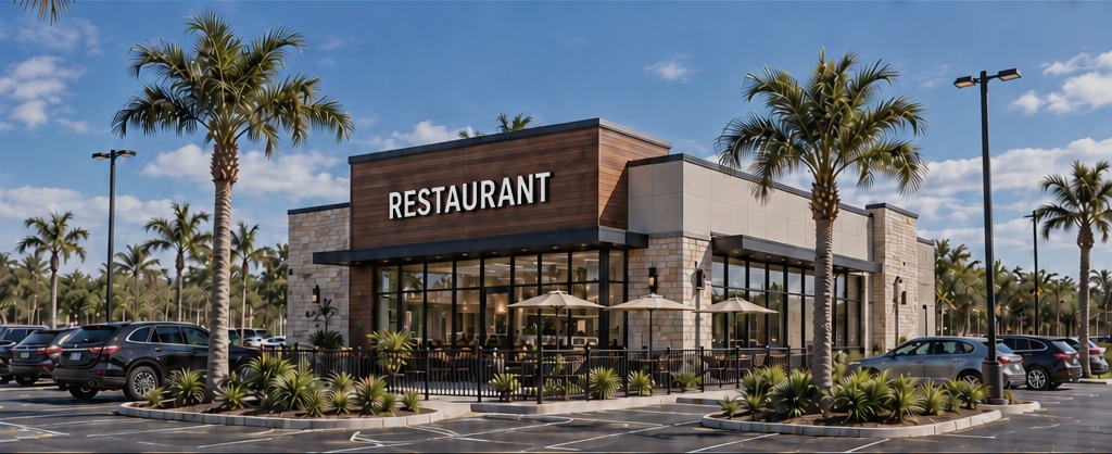 Conceptual Capital Crossing restaurant building and parking layout